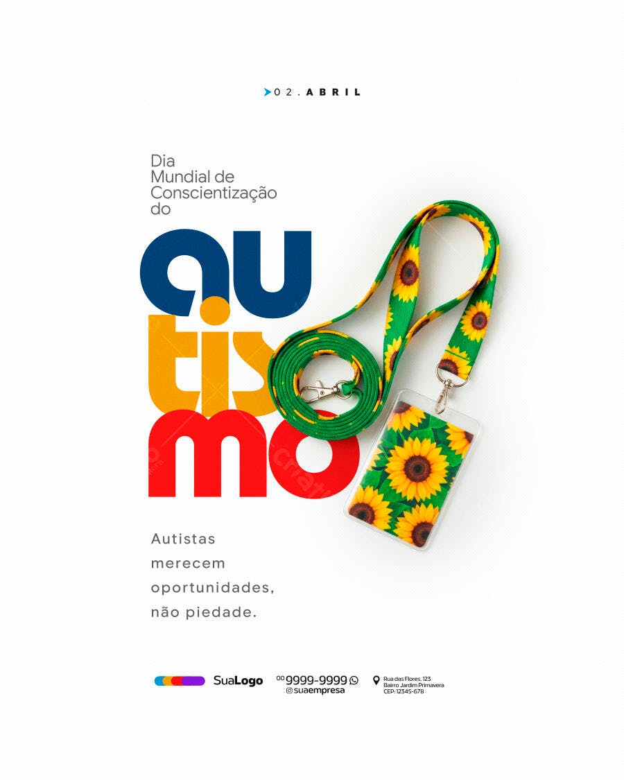 Post Dia Mundial Conscientização Autismo 2 de Abril PSD Editável