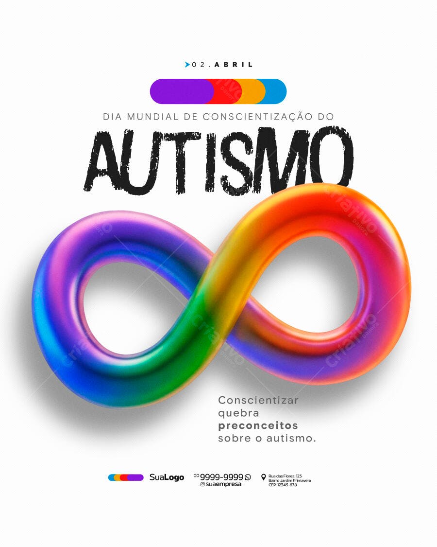 Post Dia Mundial Conscientização Autismo 2 de Abril PSD Editável