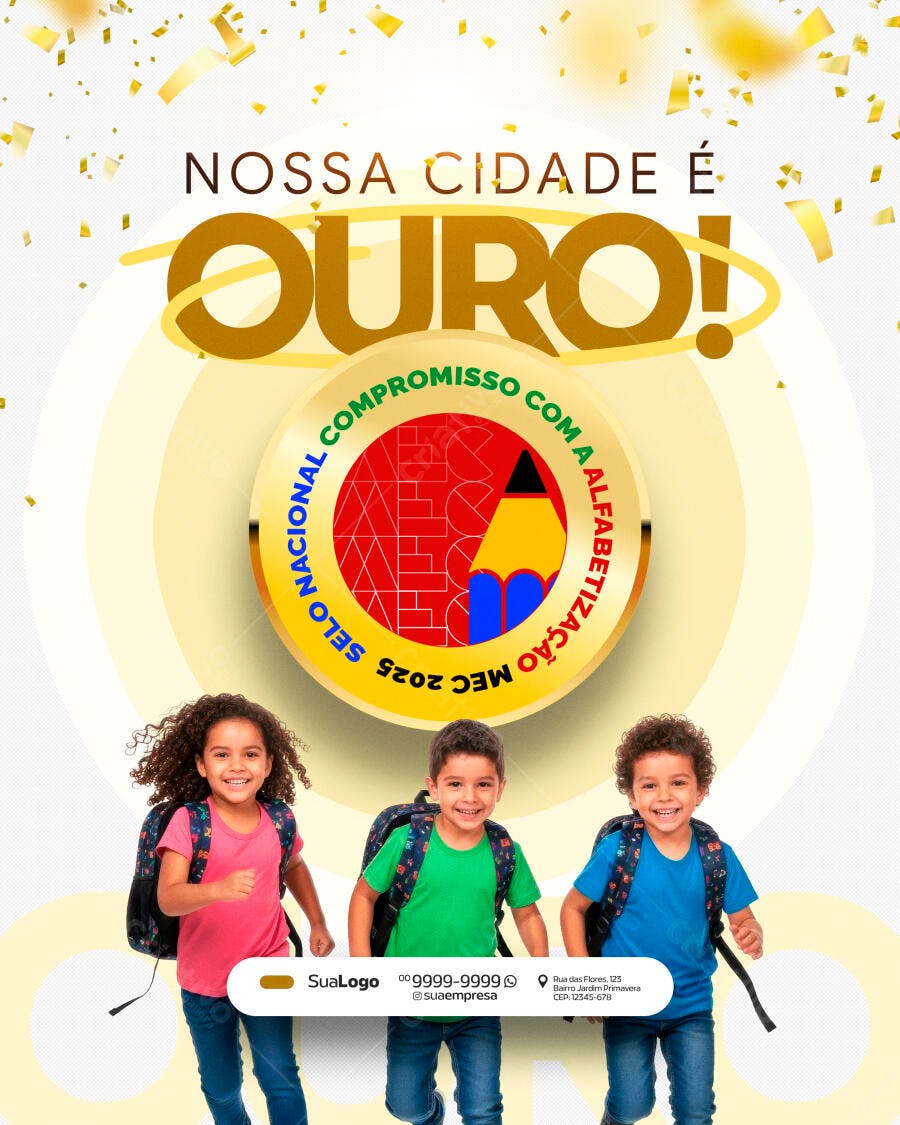 Post Instagram Educação Alfabetização Selo MEC PSD Editável