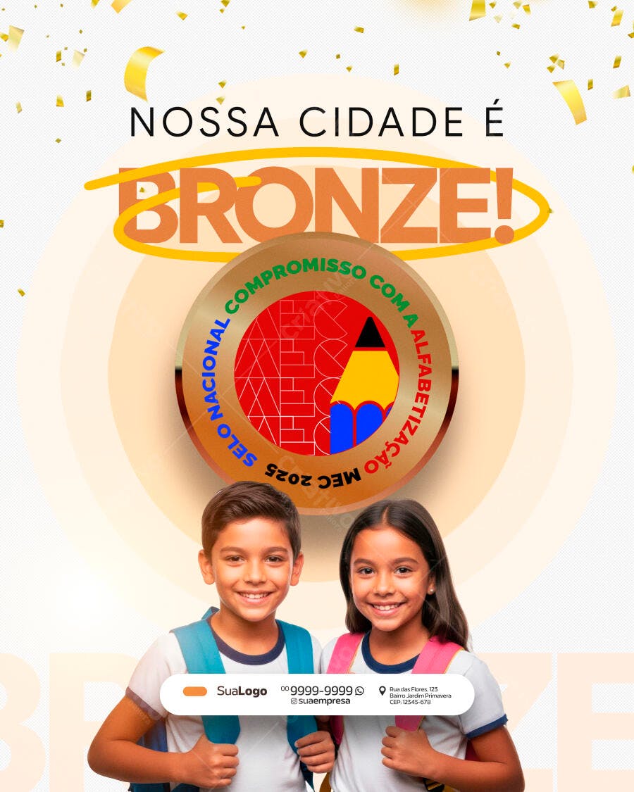 Post Instagram Educação Selo Alfabetização PSD Editável