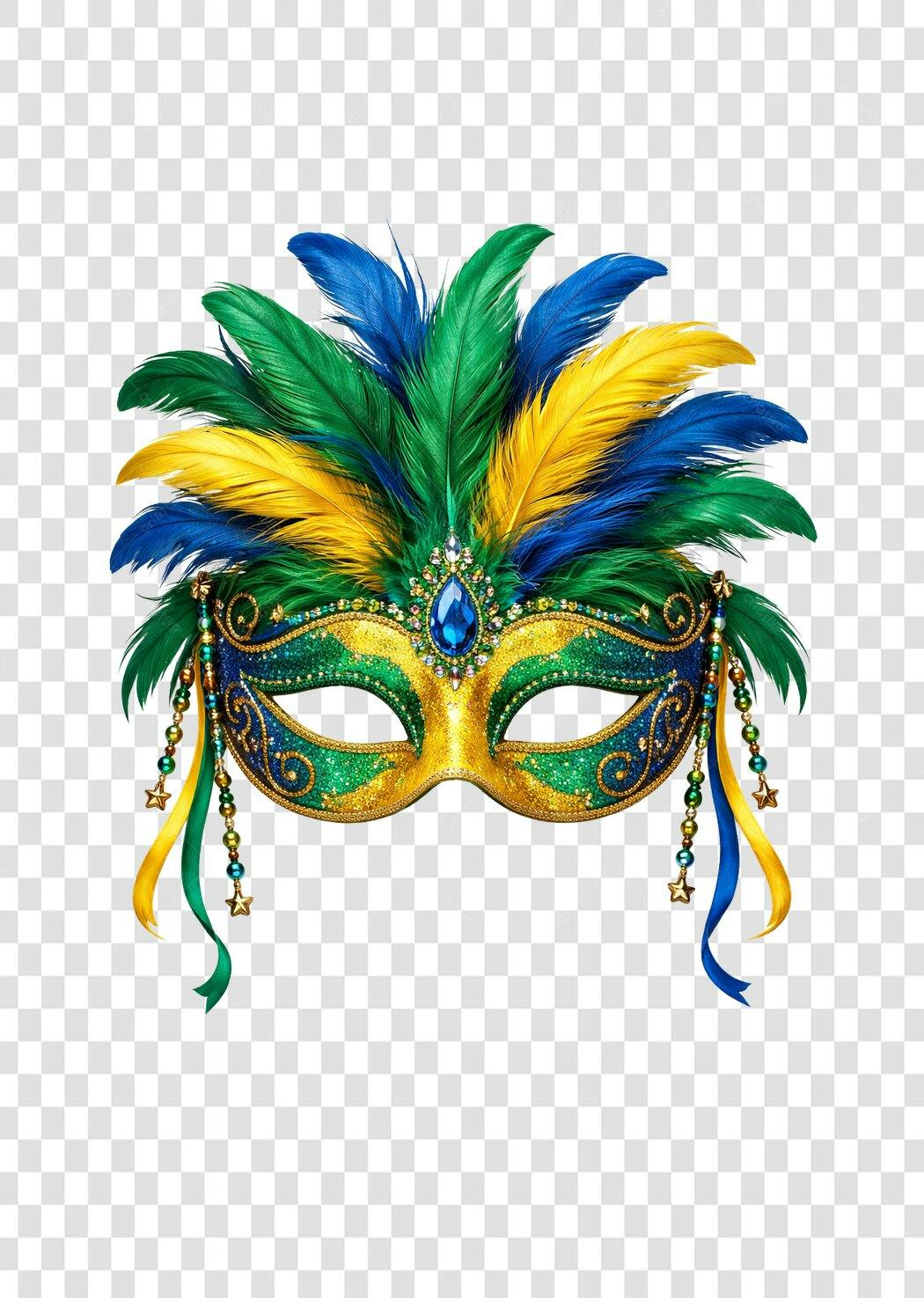 Clipart Máscara Carnaval Penas Coloridas PNG Fundo Transparente