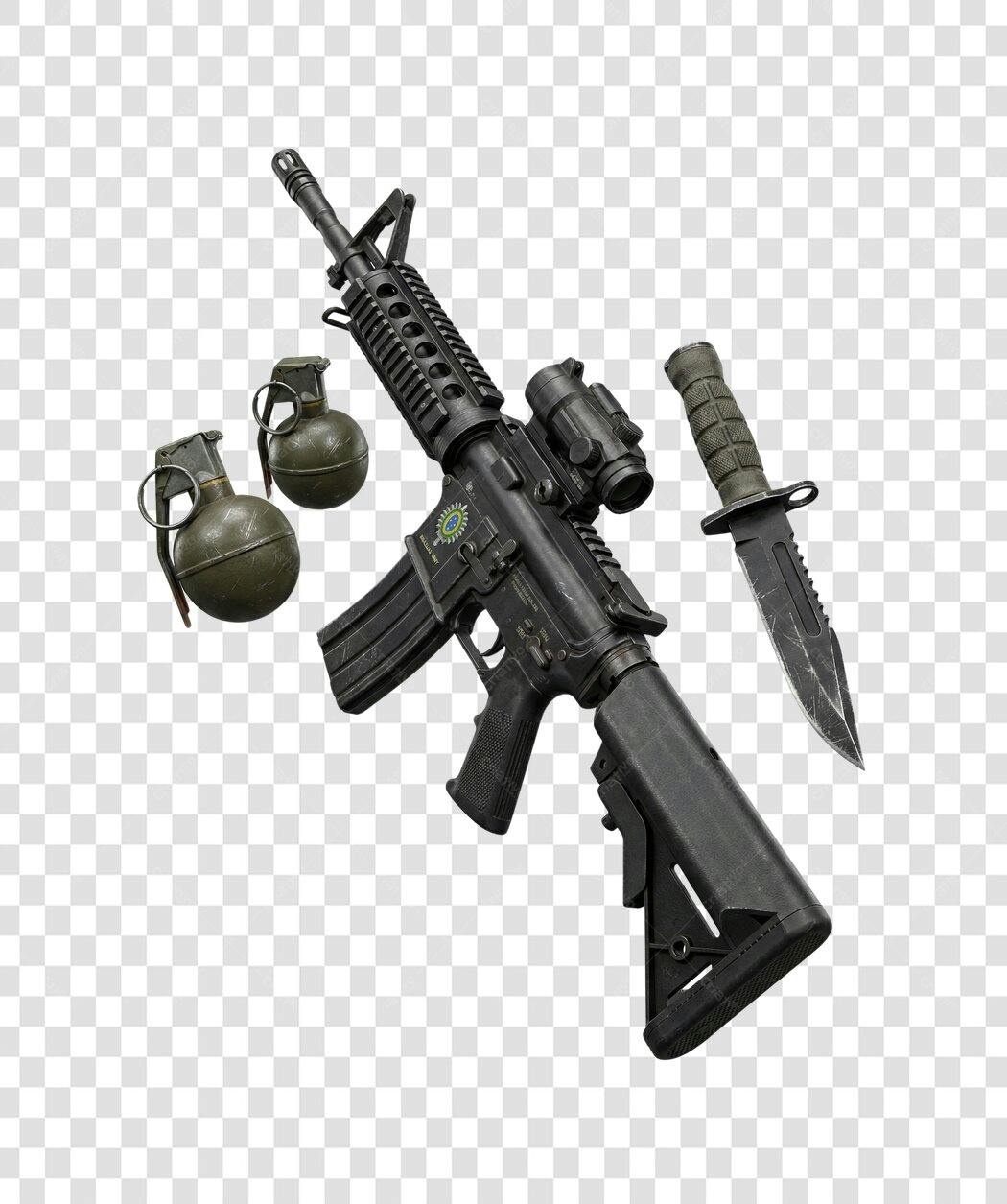 Foto Recortada Arma Fuzil Granadas Faca Militar PNG Fundo Transparente