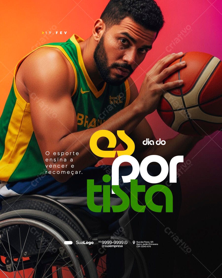 Post Instagram Dia do Esportista Basquete PSD Editável