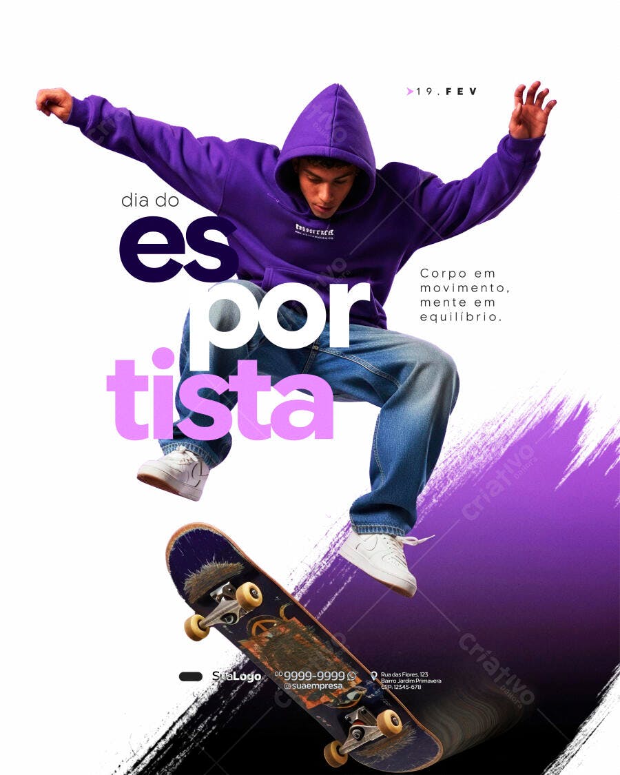 Post Instagram Dia do Esportista 19 Fev PSD Editável