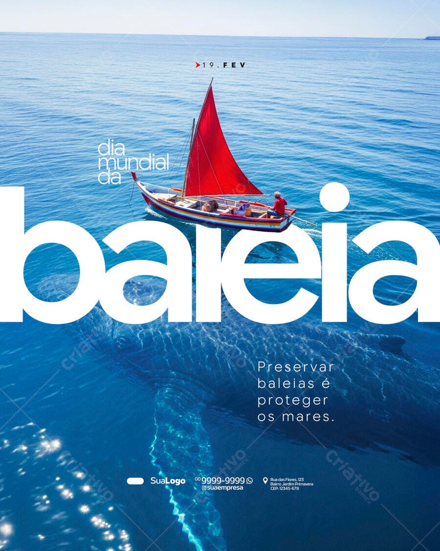 Post Instagram Dia Mundial da Baleia 19 Fev PSD Editável