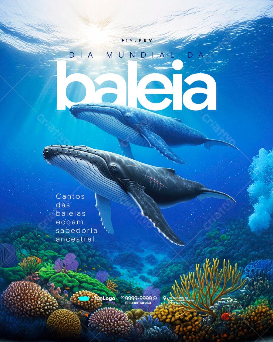 Post Instagram Dia Mundial da Baleia 19 Fev PSD Editável