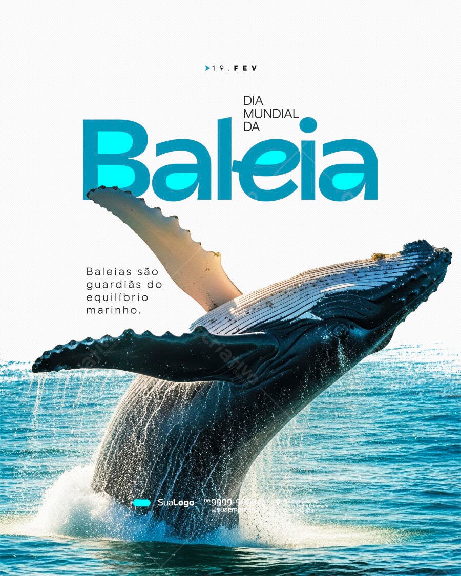Post Dia Mundial da Baleia Fevereiro PSD Editável