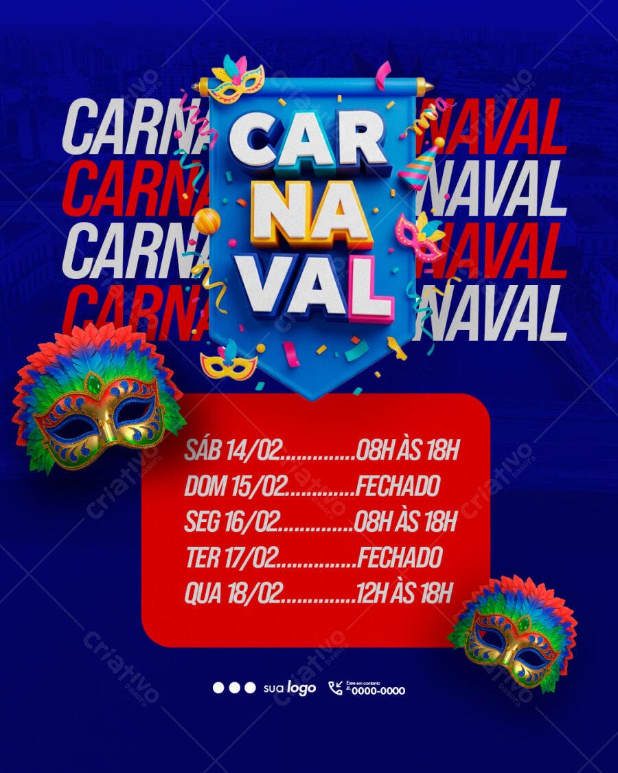 Post Instagram Carnaval Fevereiro PSD Editável