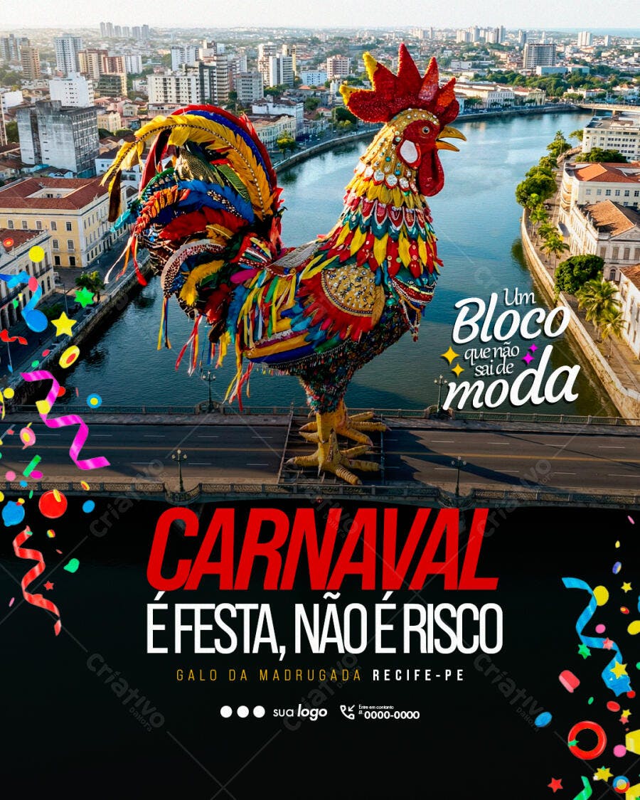 Post Instagram Carnaval Galo da Madrugada PSD Editável