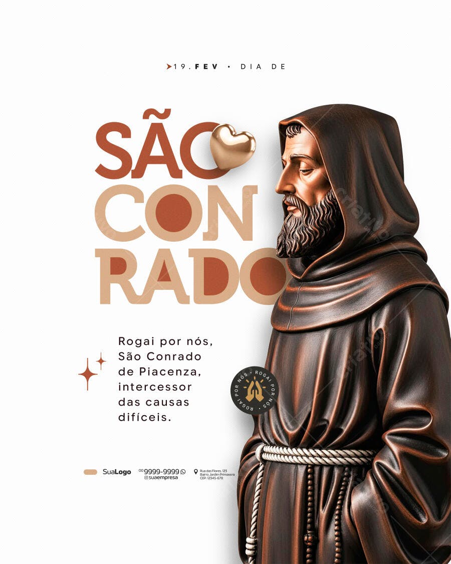 Post Social Media Dia de São Conrado 19 de Fevereiro PSD Editável