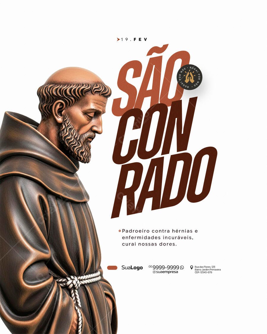 Post Instagram São Conrado 19 de Fevereiro PSD Editável