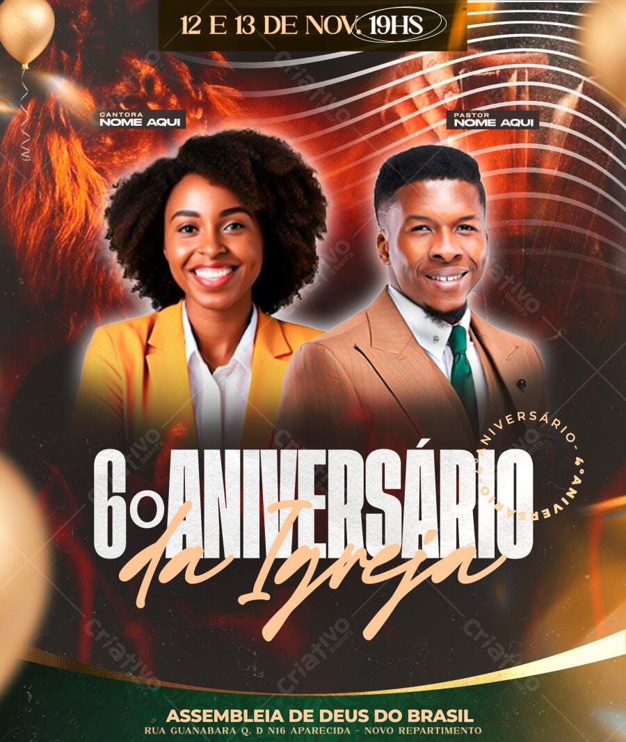 Flyer Aniversário Igreja Assembleia de Deus PSD Editável