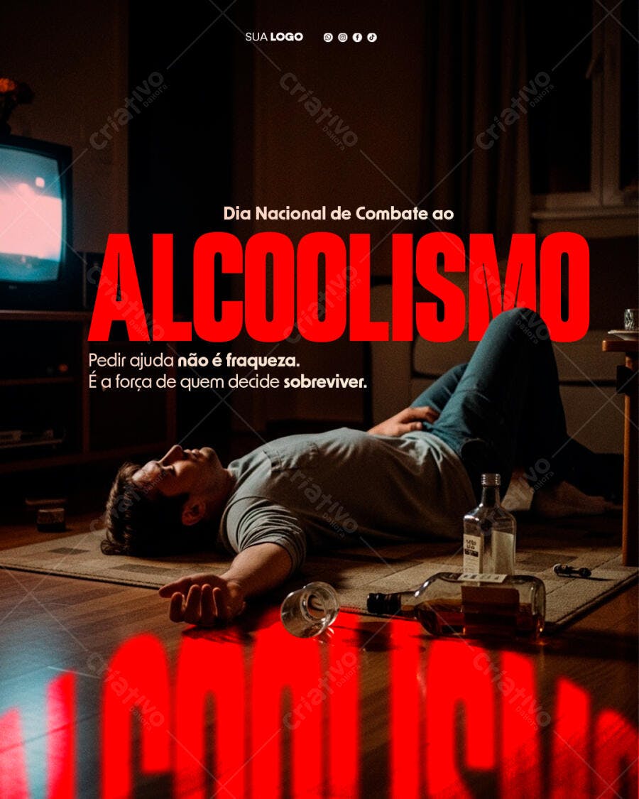 Post Dia Nacional Combate Alcoolismo PSD Editável