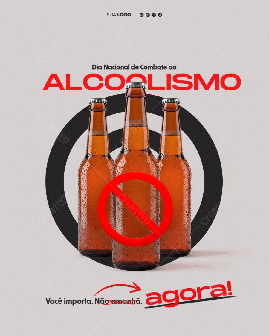 Post Dia Nacional Combate Alcoolismo PSD Editável
