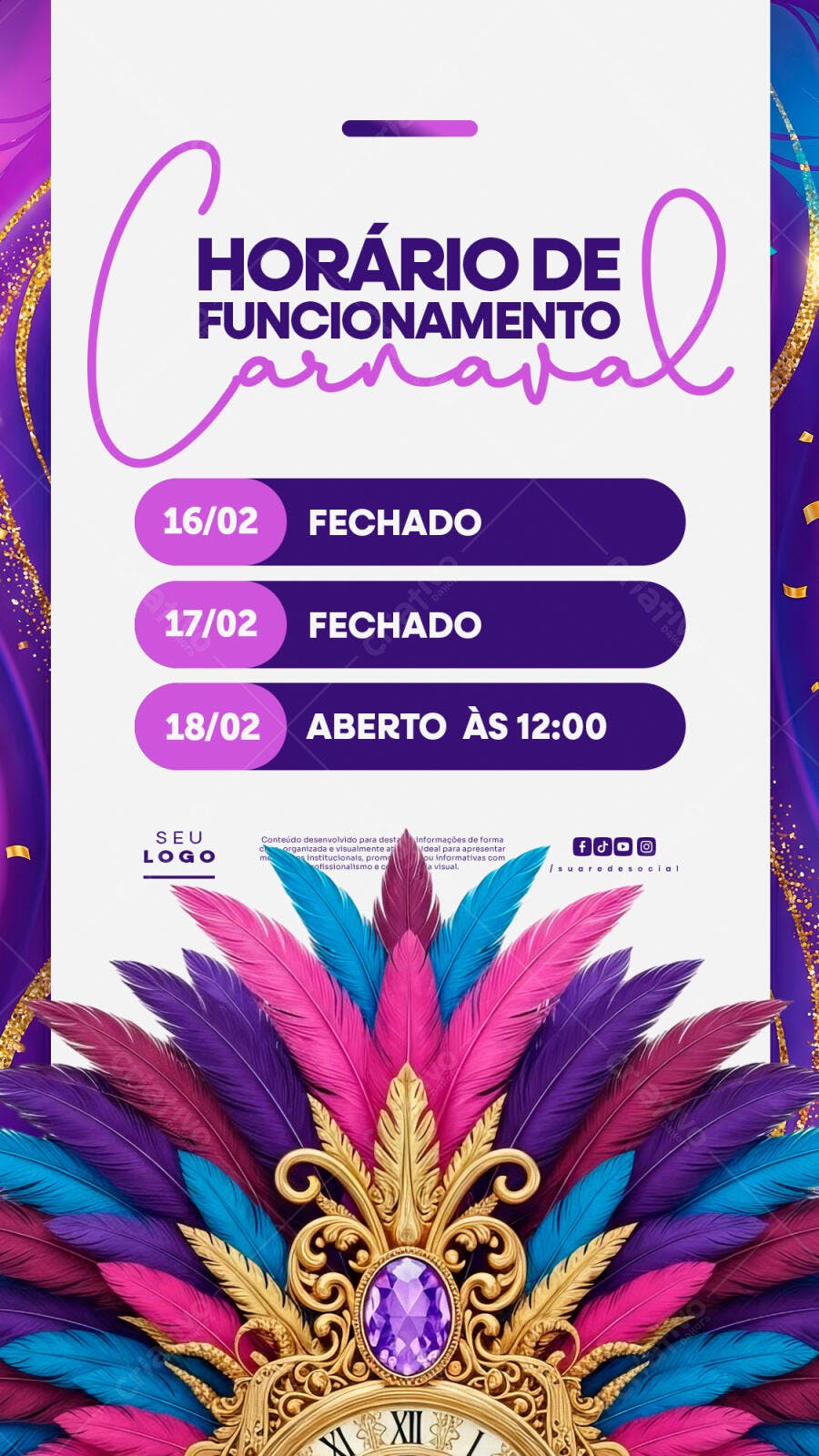 Story Instagram Horário Carnaval Fevereiro PSD Editável