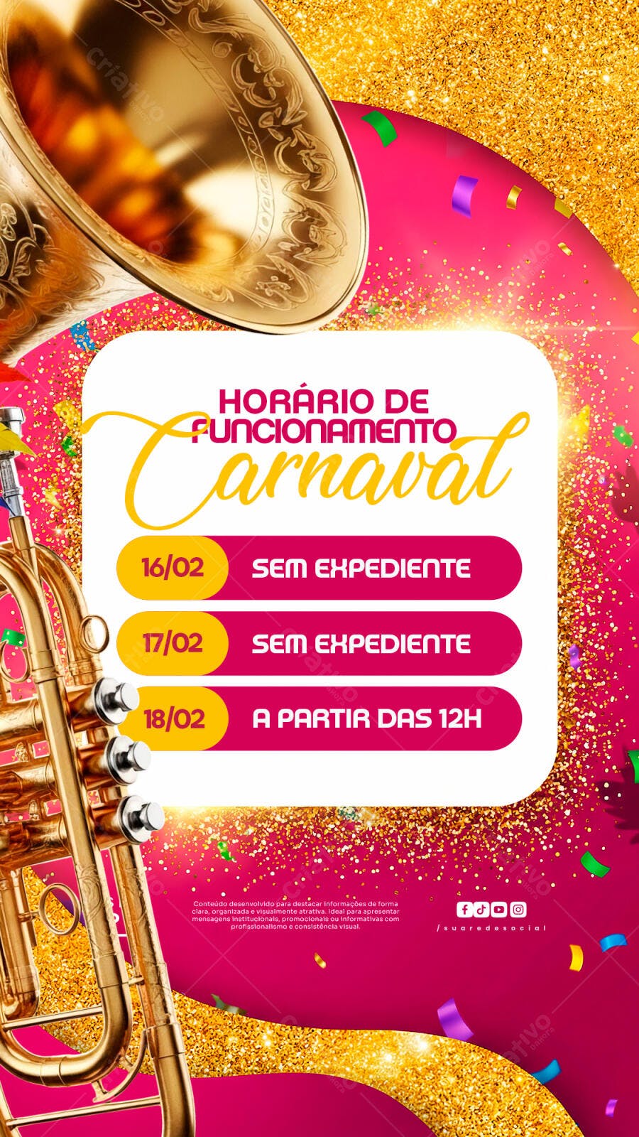 Story Instagram Horário Carnaval Fevereiro PSD Editável