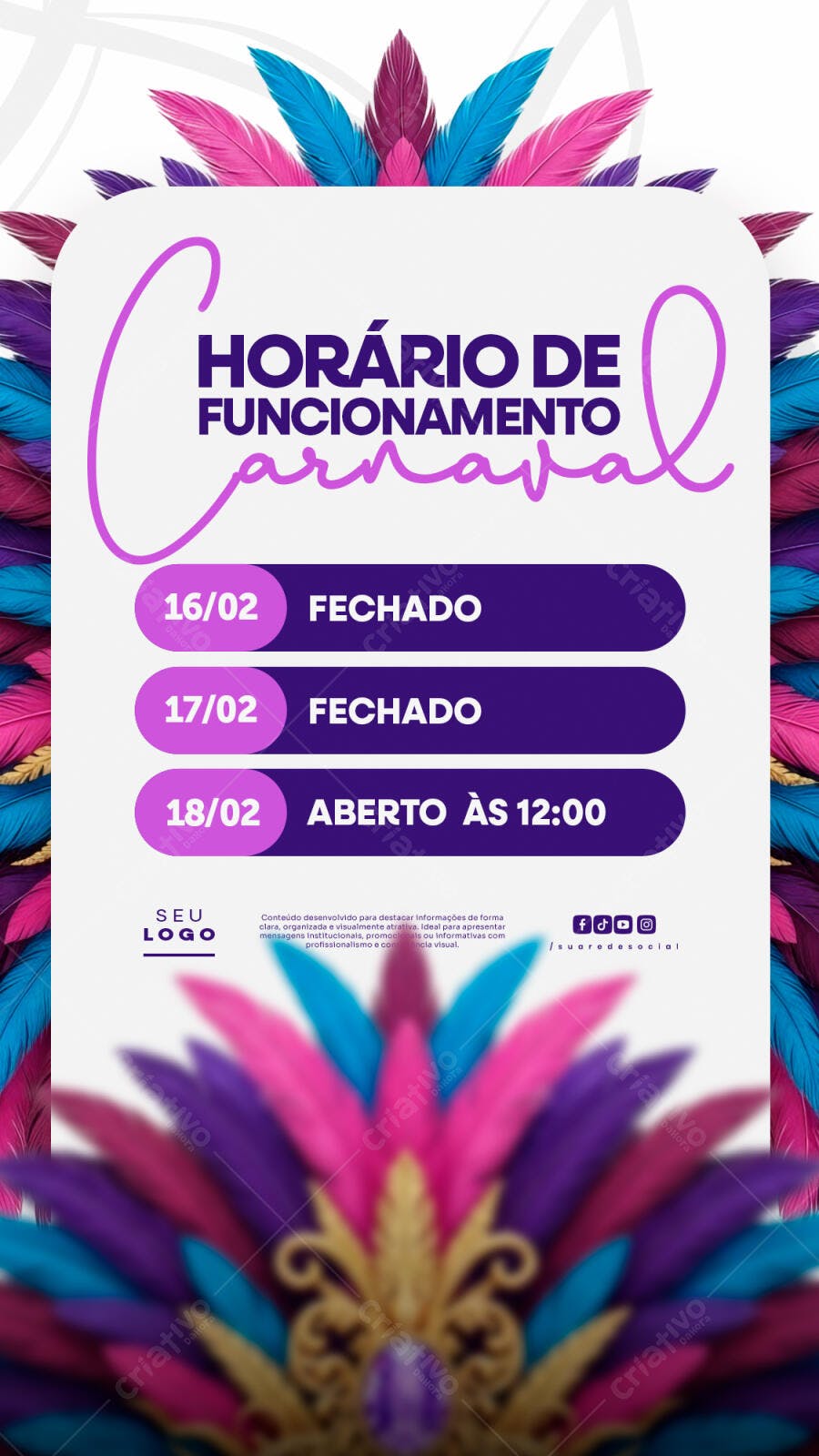 Story Horário Carnaval Funcionamento PSD Editável