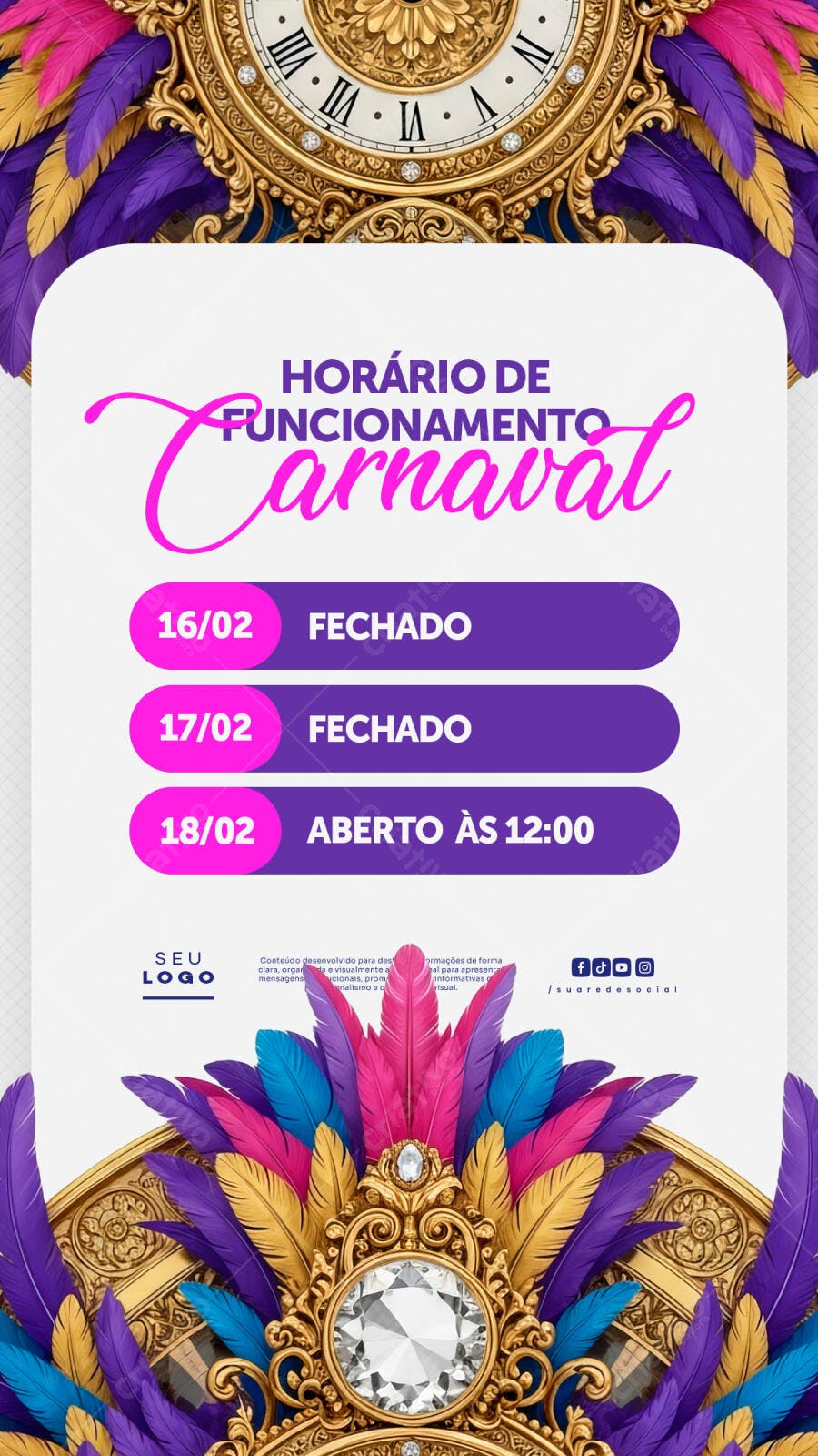 Story Instagram Horário Carnaval Fevereiro PSD Editável