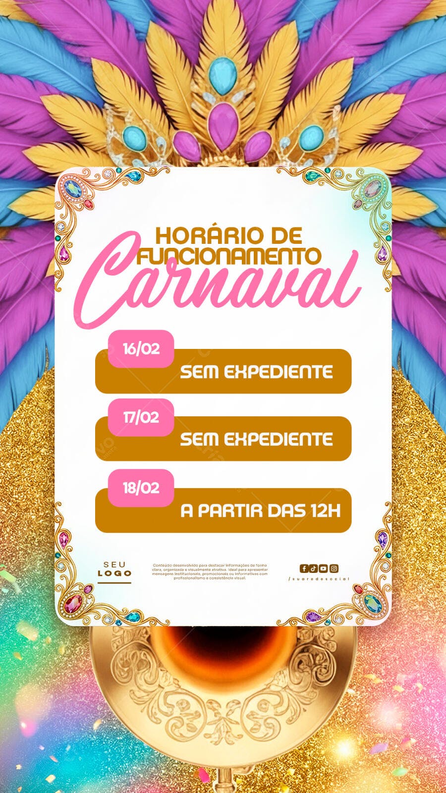 Story Instagram Carnaval Horário Funcionamento PSD Editável