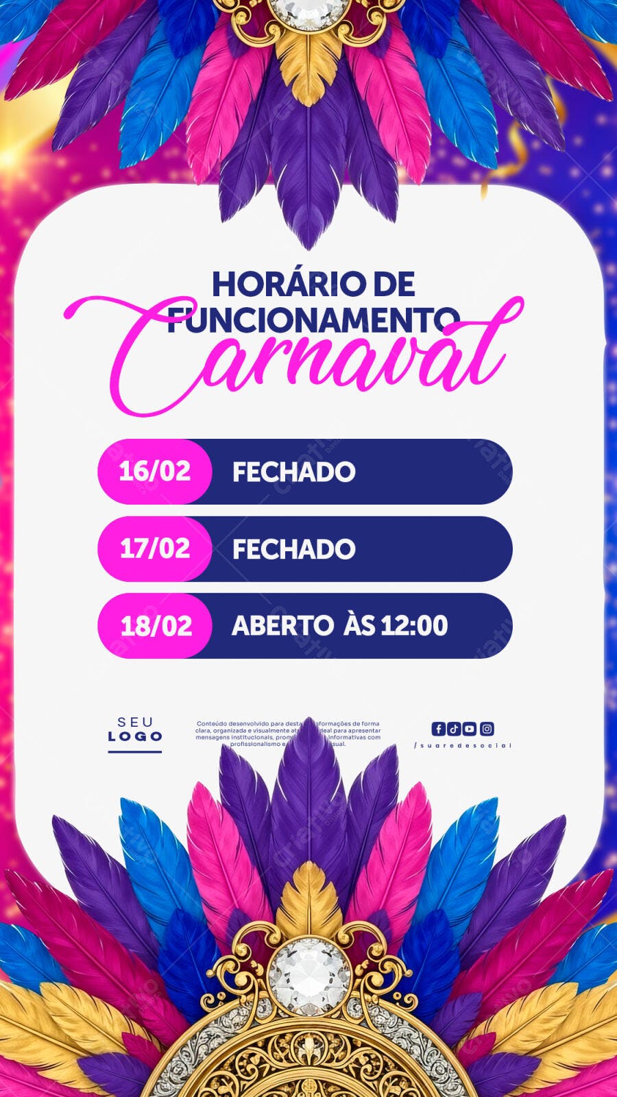 Story Horário Funcionamento Carnaval Fevereiro PSD Editável