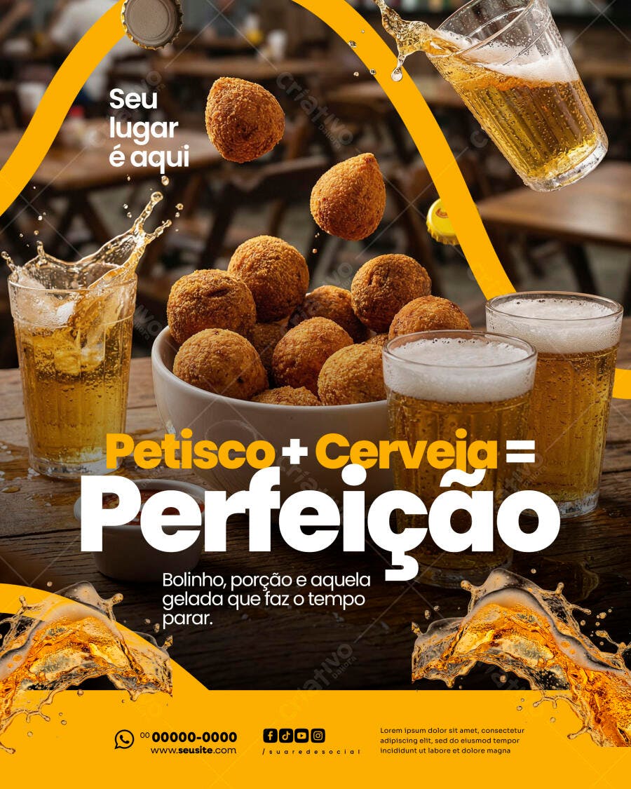 Flyer Petisco Cerveja Bar Restaurante PSD Editável
