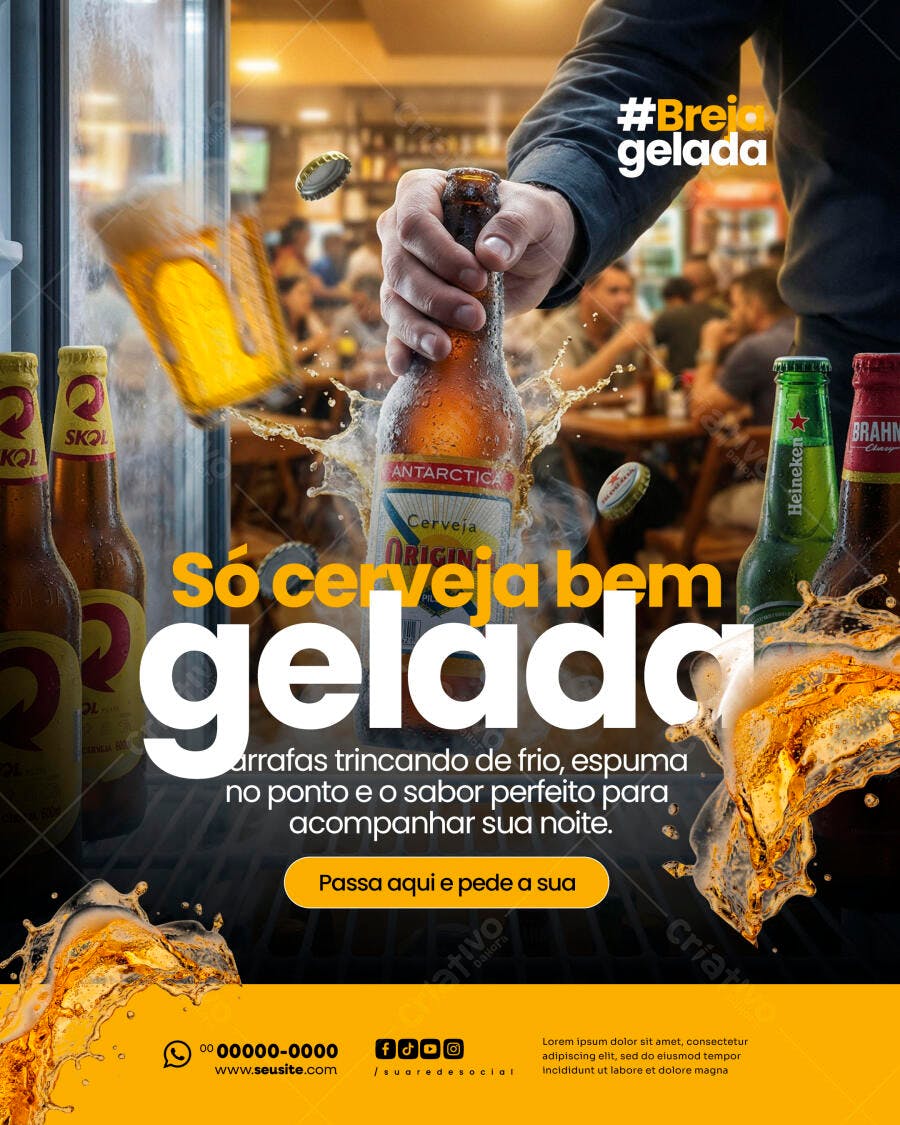 Post Instagram Cerveja Gelada Bar Restaurante PSD Editável