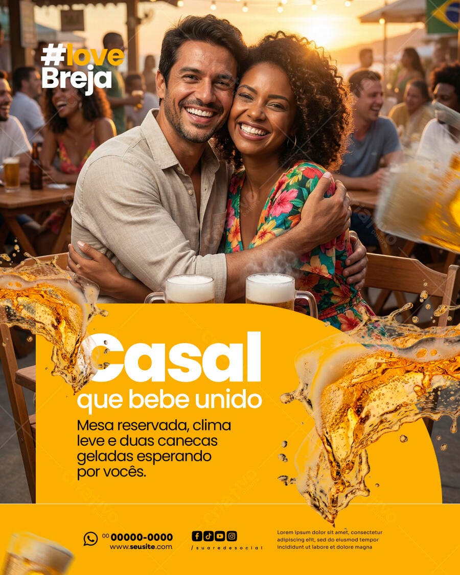Flyer Casal Cerveja Bar Restaurante PSD Editável