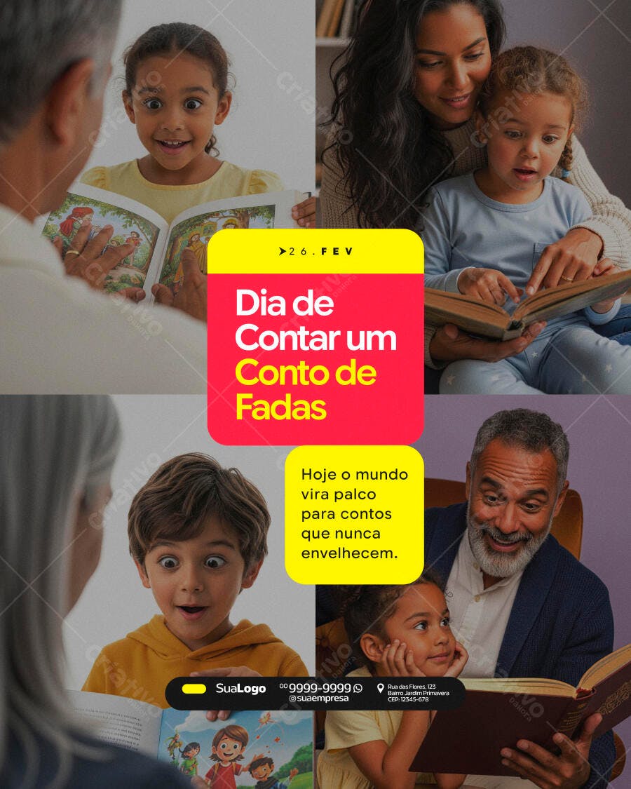 Post Instagram Dia de Contar Conto de Fadas PSD Editável
