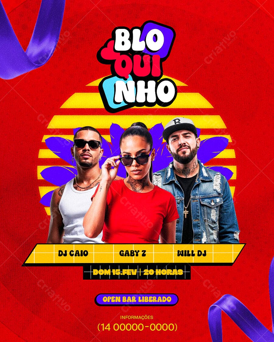 Flyer Pré-Carnaval Bloquinho Fevereiro PSD Editável