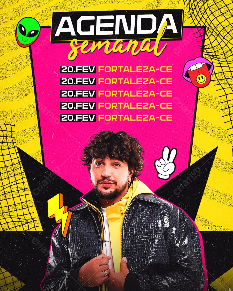 Post Instagram Agenda Semanal Eventos Fevereiro PSD Editável