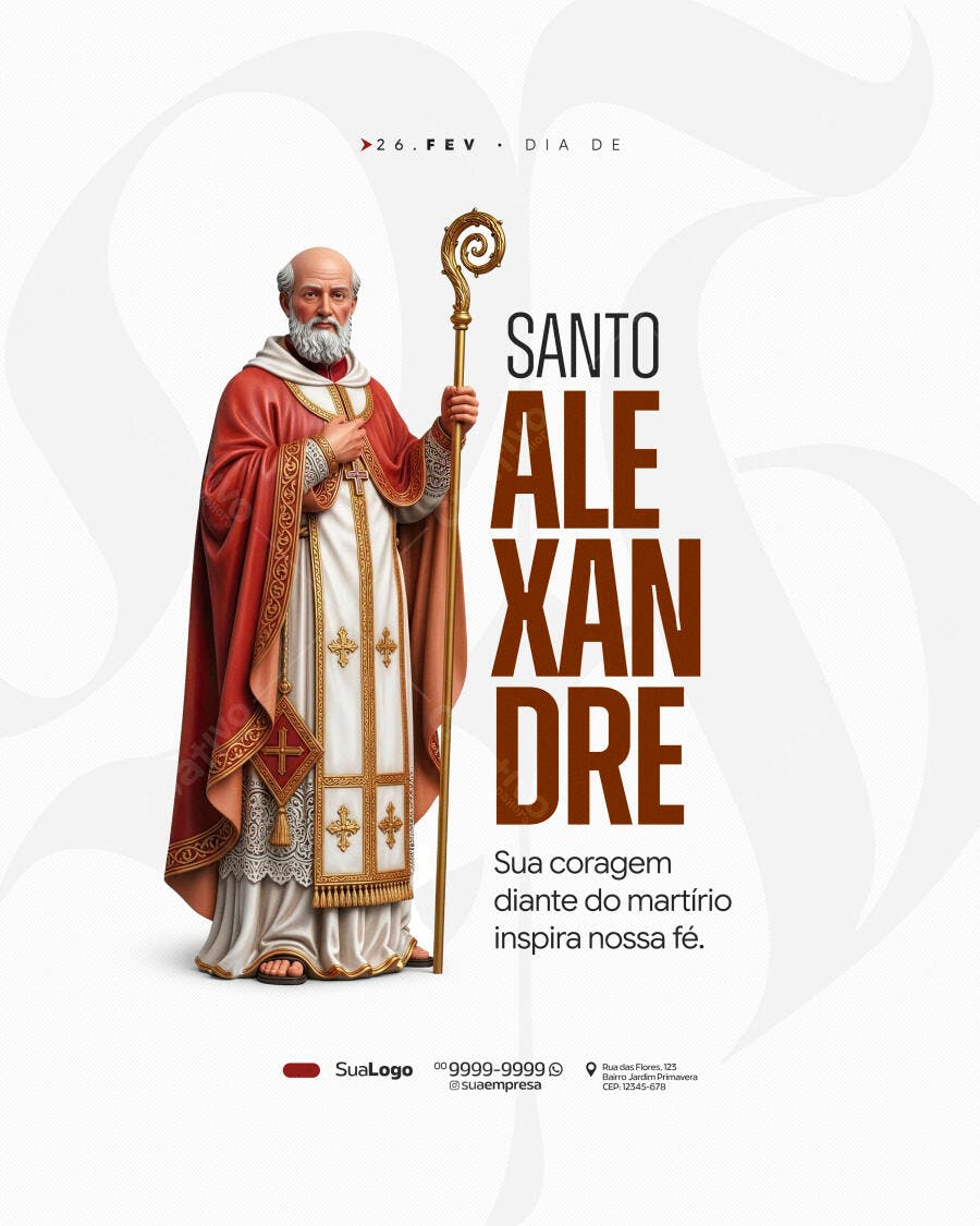 Post Social Media Dia de Santo Alexandre 26 Fev PSD Editável
