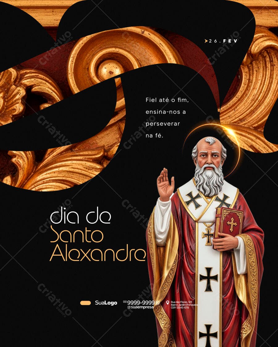 Post Instagram Dia de Santo Alexandre 26 Fev PSD Editável