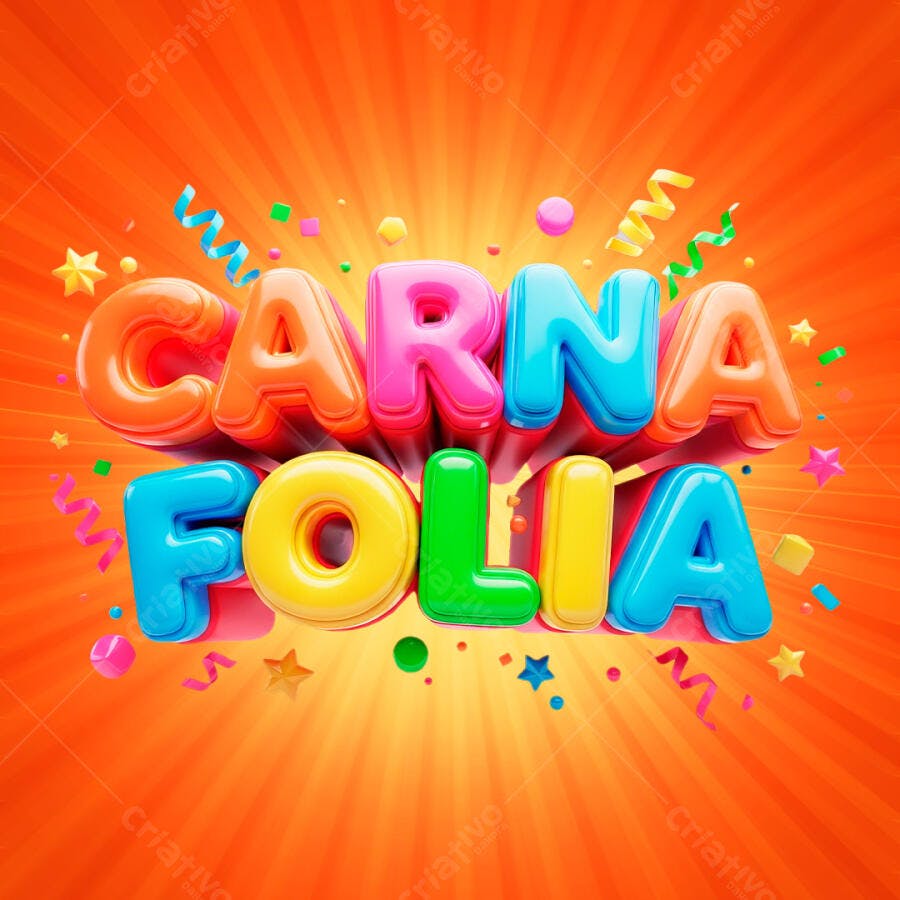 Carnafolia Título 3D Colorido Carnaval PNG Fundo Transparente