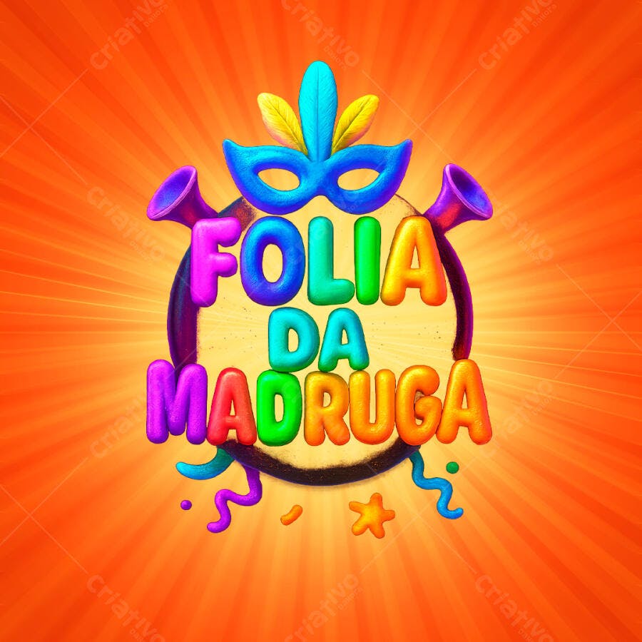 Selo 3D Folia da Madruga Carnaval Colorido PNG Transparente