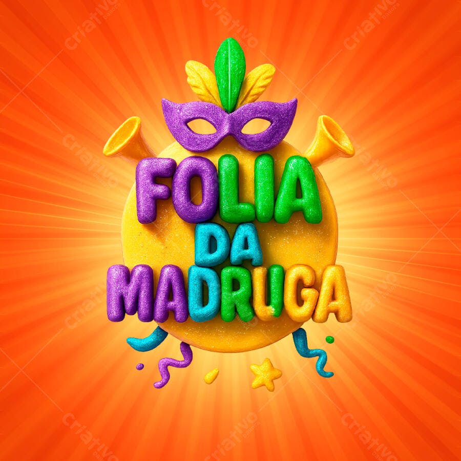 Selo 3D Folia da Madrugada Carnaval Colorido PNG Transparente