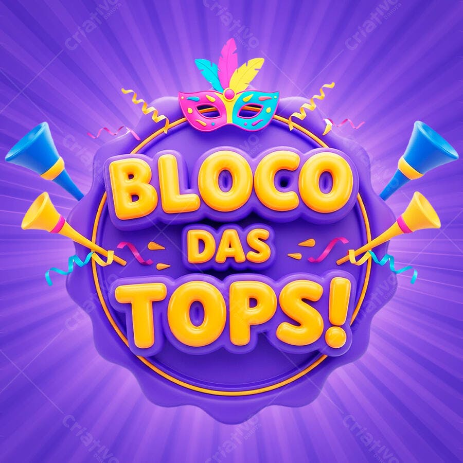 Selo 3D Carnaval Bloco das Tops Roxo e Amarelo PNG Transparente