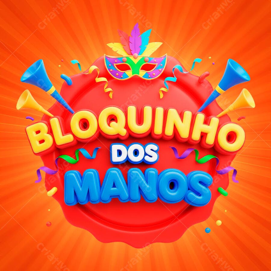 Selo 3D Bloquinho dos Manos Carnaval Vermelho Laranja PNG
