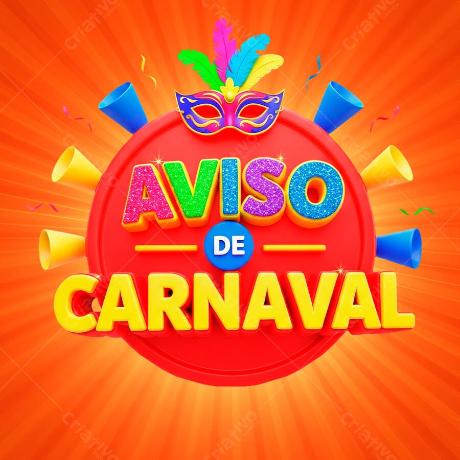 Selo 3D Aviso de Carnaval Vermelho e Colorido PNG Transparente