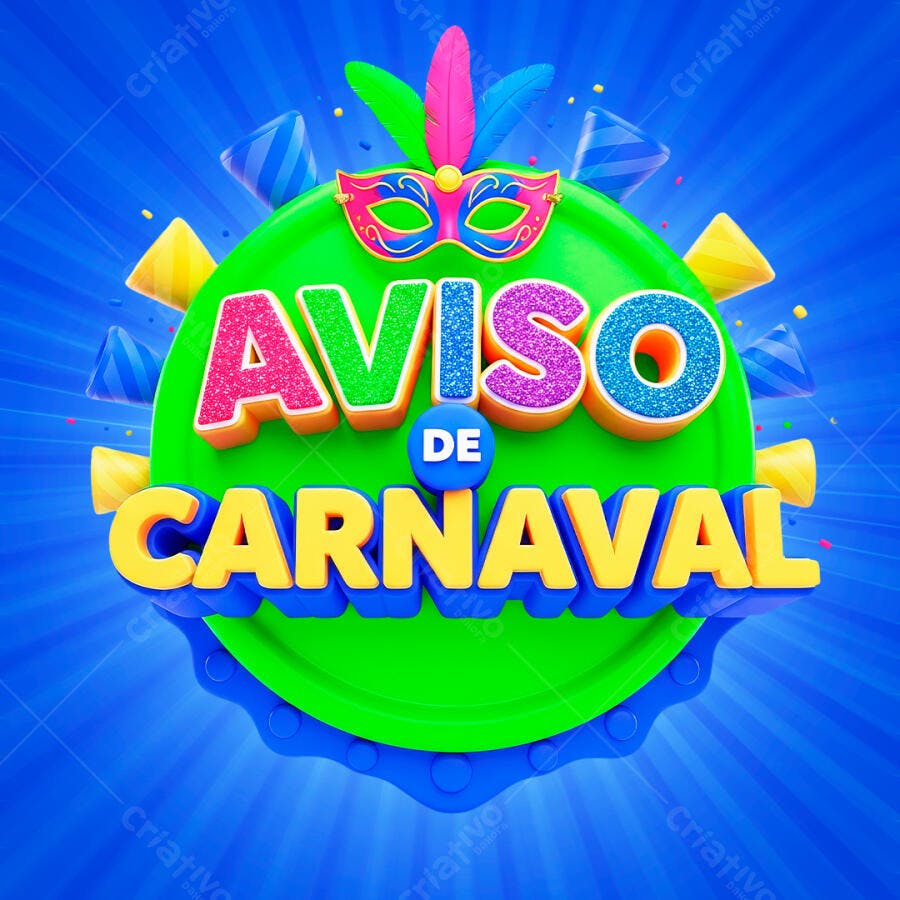 Selo 3D Aviso de Carnaval Colorido PNG Fundo Transparente