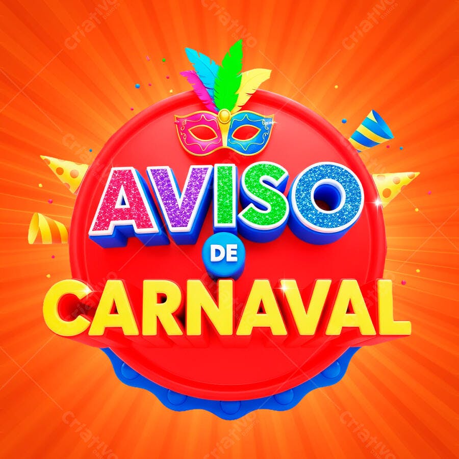 Selo 3D Aviso de Carnaval Vermelho e Colorido PNG Transparente