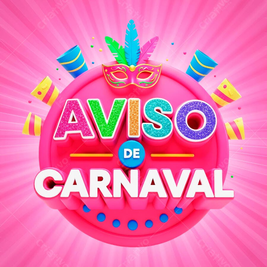 Selo 3D Aviso de Carnaval Rosa PNG Fundo Transparente