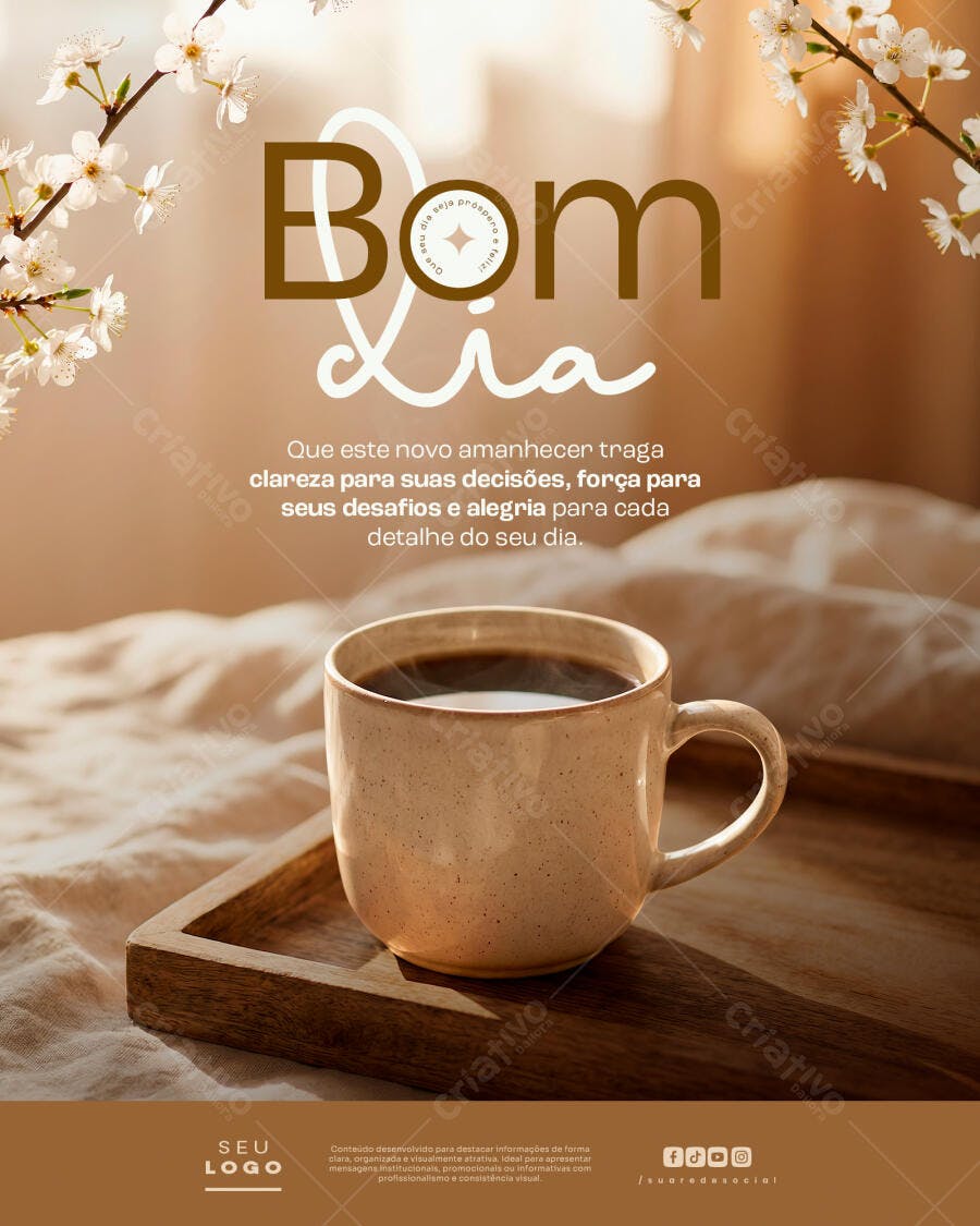 Post Instagram Bom Dia Café Flores PSD Editável