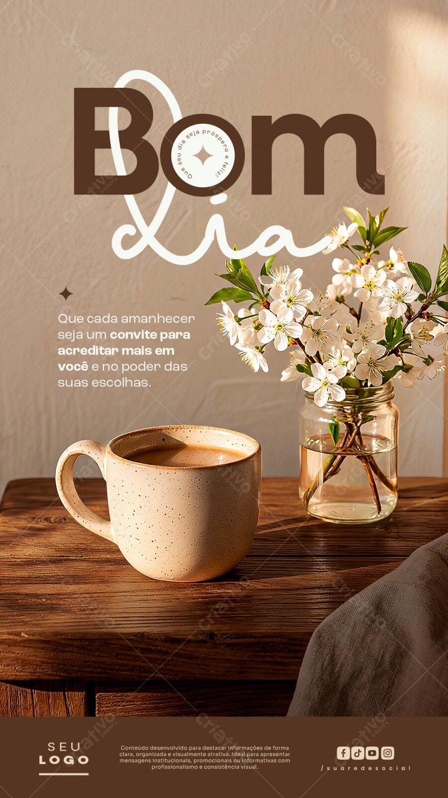 Story Instagram Bom Dia Café Flores PSD Editável