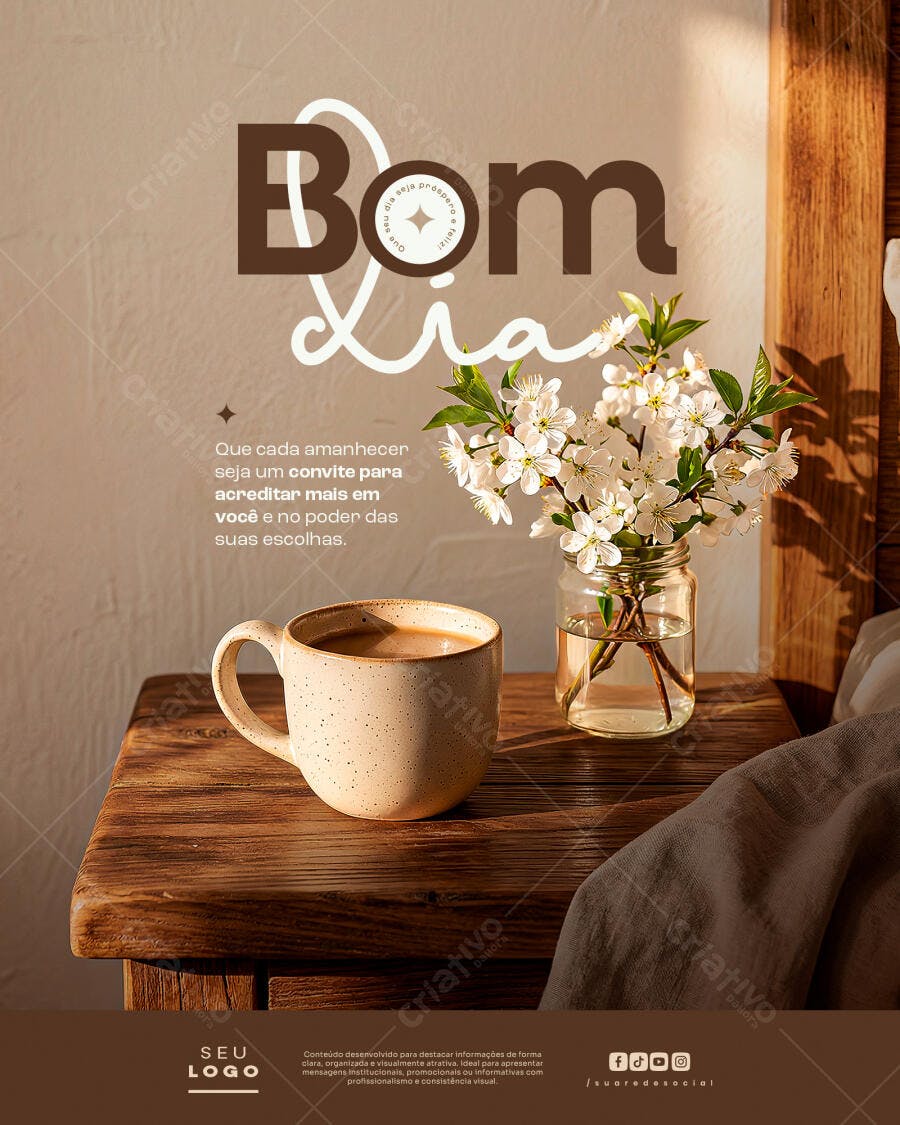 Post Instagram Bom Dia Café Flores PSD Editável