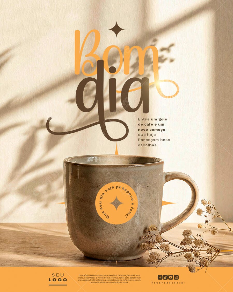 Post Instagram Bom Dia Café Minimalista PSD Editável