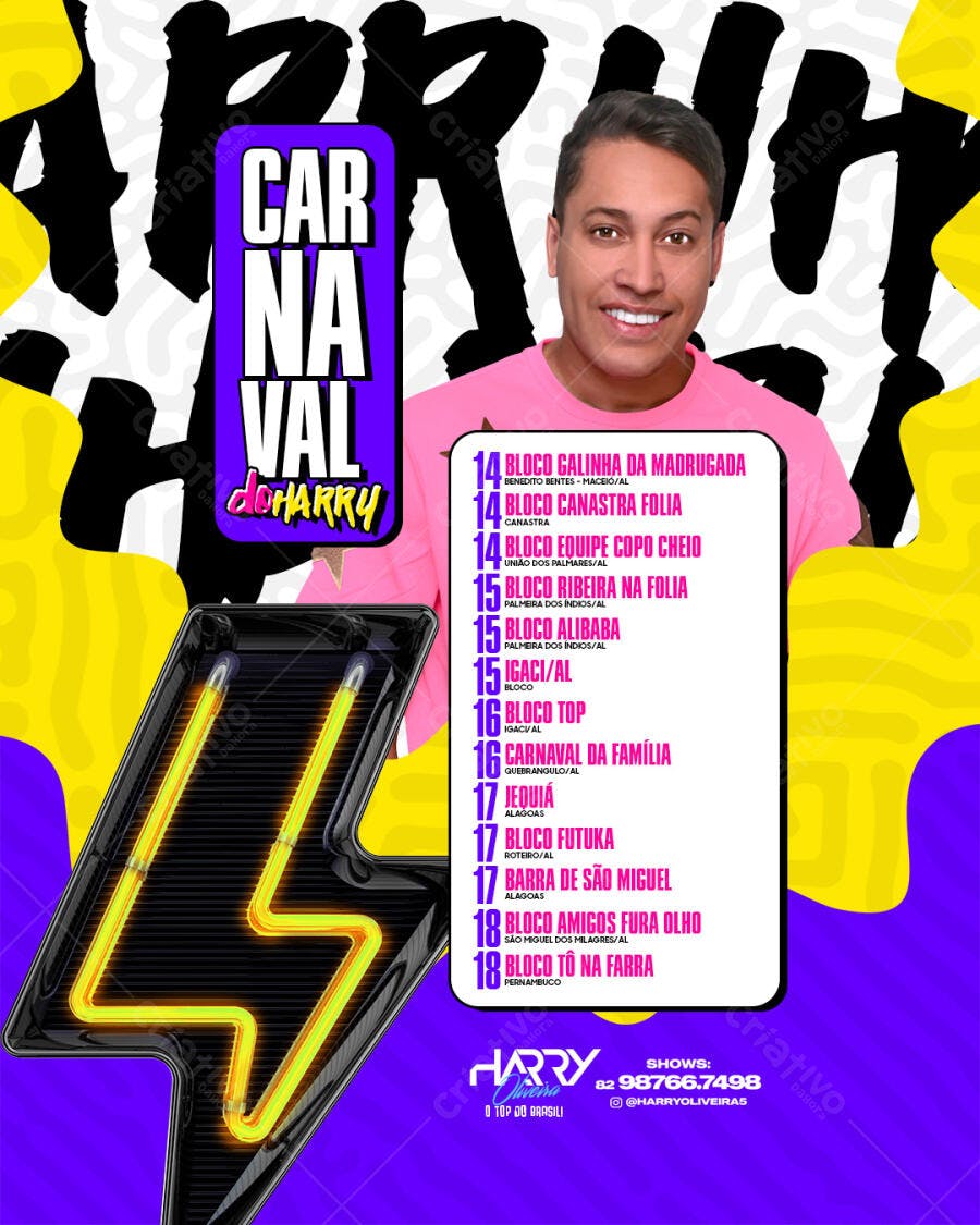 Flyer Carnaval Fevereiro Bloco de Rua PSD Editável