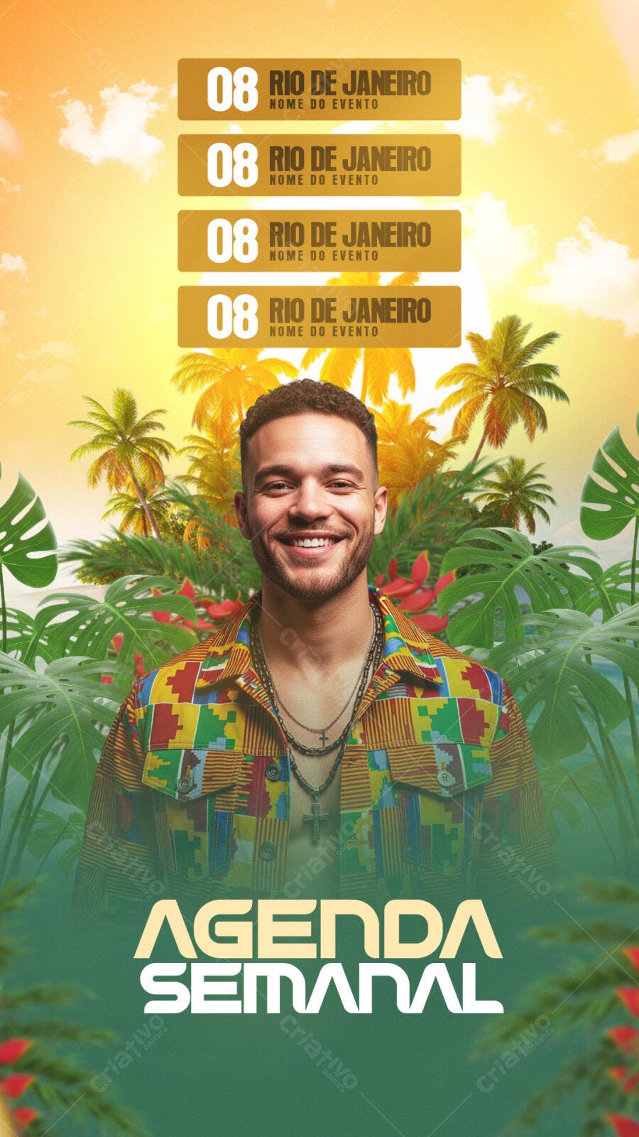 Post Instagram Agenda Semanal Eventos Verão PSD Editável