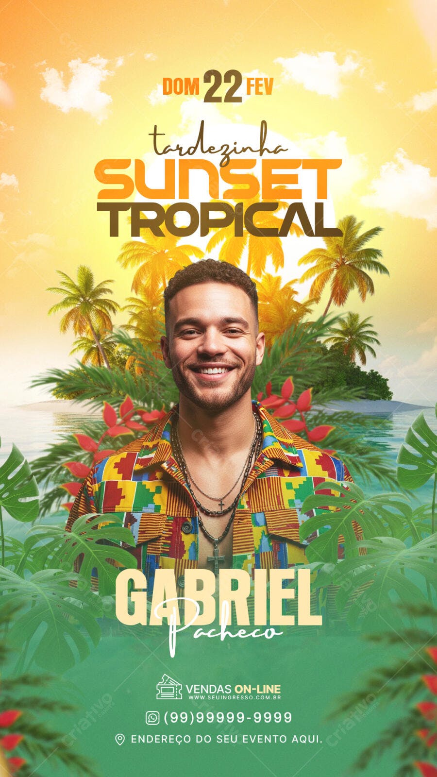 Story Instagram Tarde Sunset Tropical Evento PSD Editável