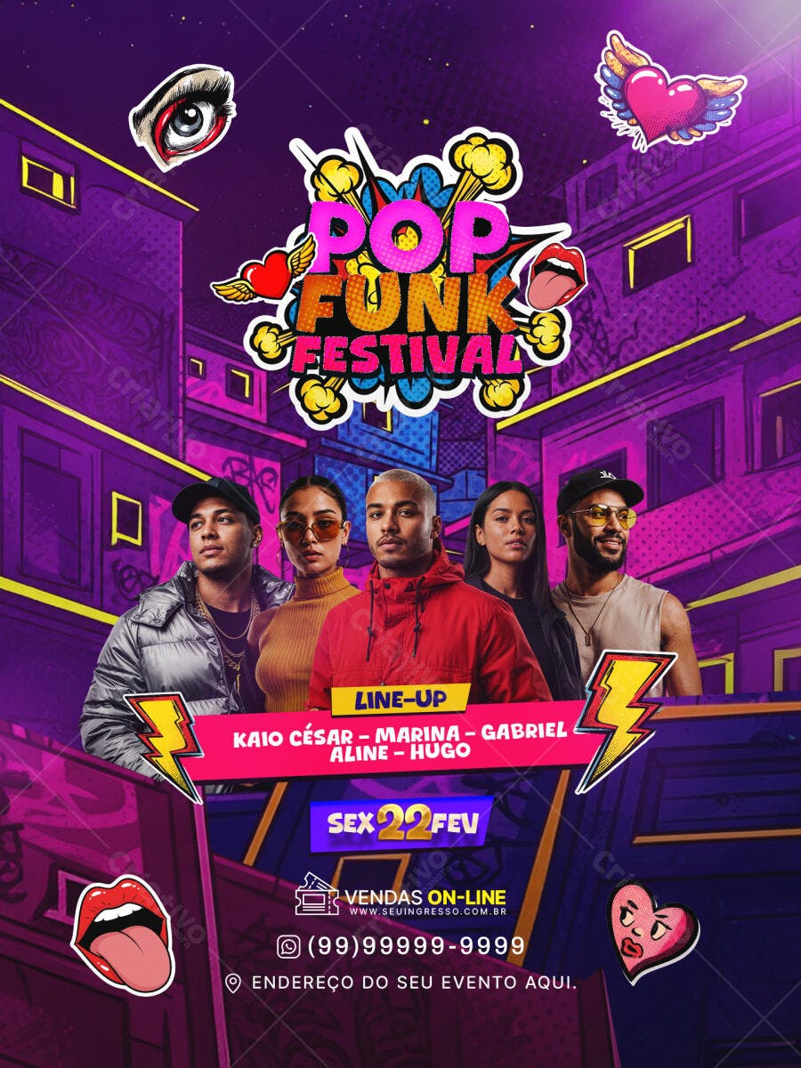 Flyer Pop Funk Festival Fevereiro PSD Editável