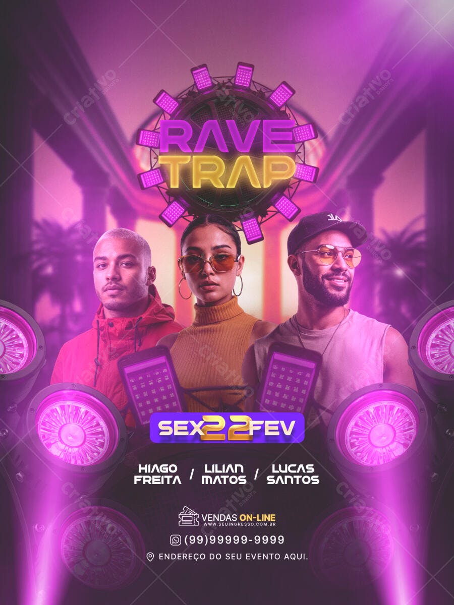 Flyer Rave Trap Festa Balada Fevereiro PSD Editável